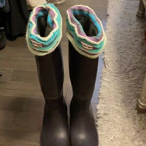 Hunter Purple Winter & Rain Boots with Multicolor Cuffs